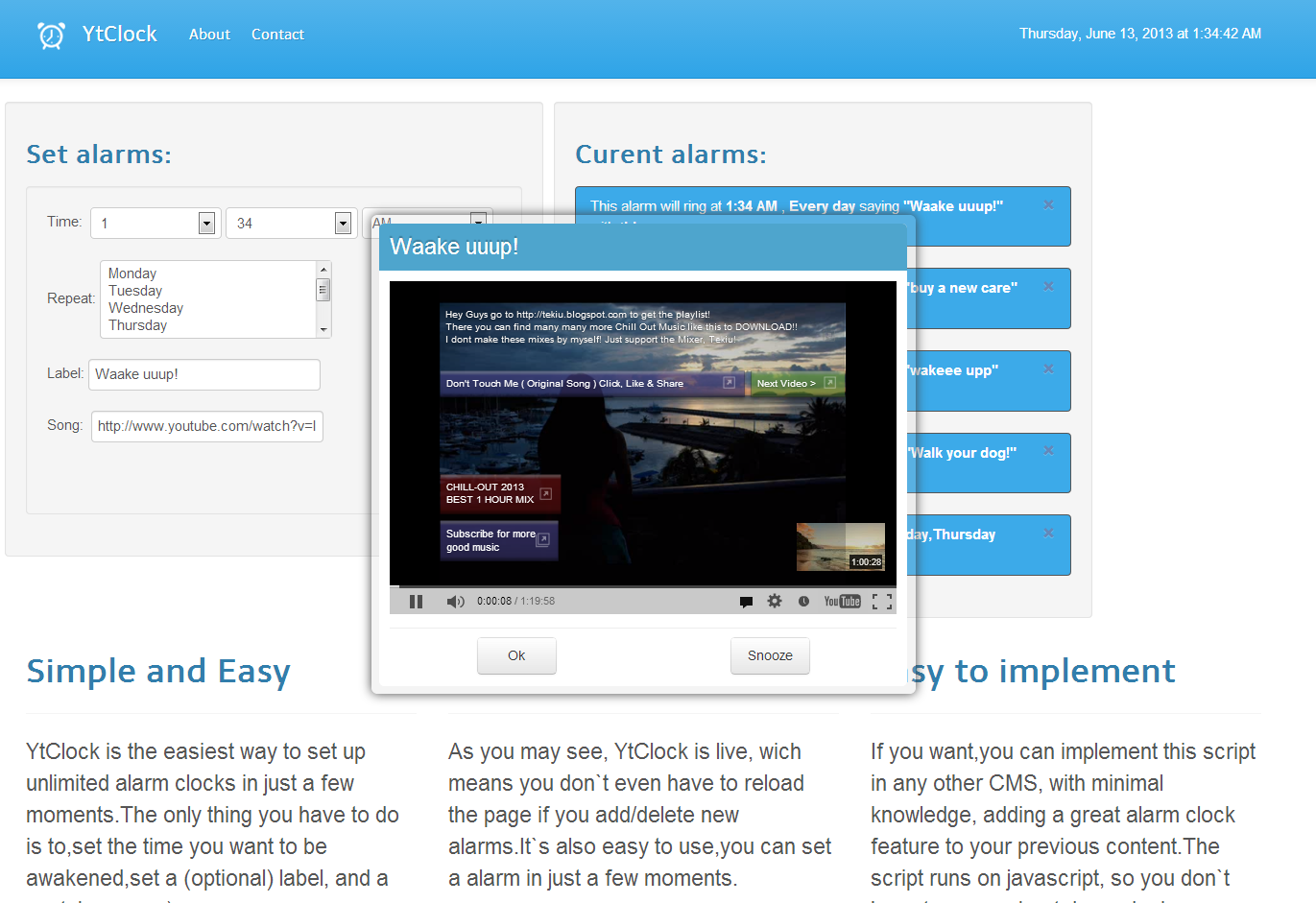 YTClock Online Alarm clock with Youtube videos in productivity apps